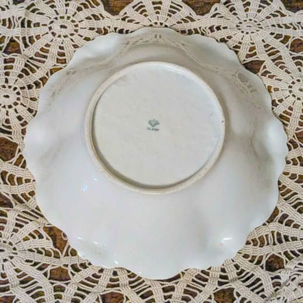 Antique Silesia Germany Lusterware Porcelain Serving Bowl Purple Lilac Floral 9" - Picture 5 of 9